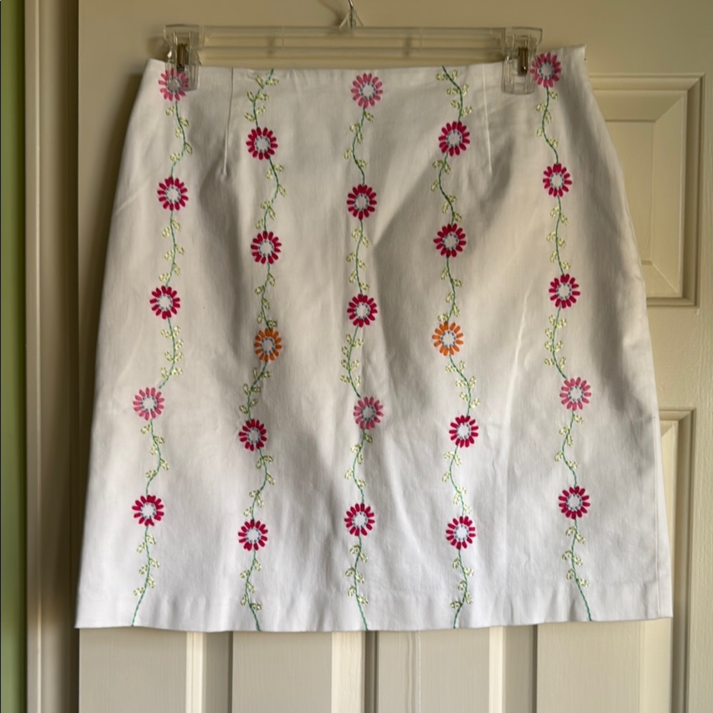 Floral Embroidered White Skirt